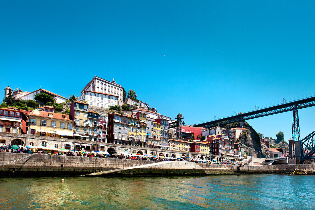 Bridge over Duoro River, Ponte Dom Luis I and old town of Ribeira, Porto, Portugal