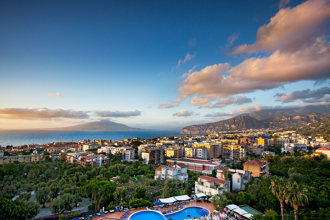 View over the city towards Vesuvius, Sorrento, Peninsula of Sorrento, Bay of Naples, Campania, Italy