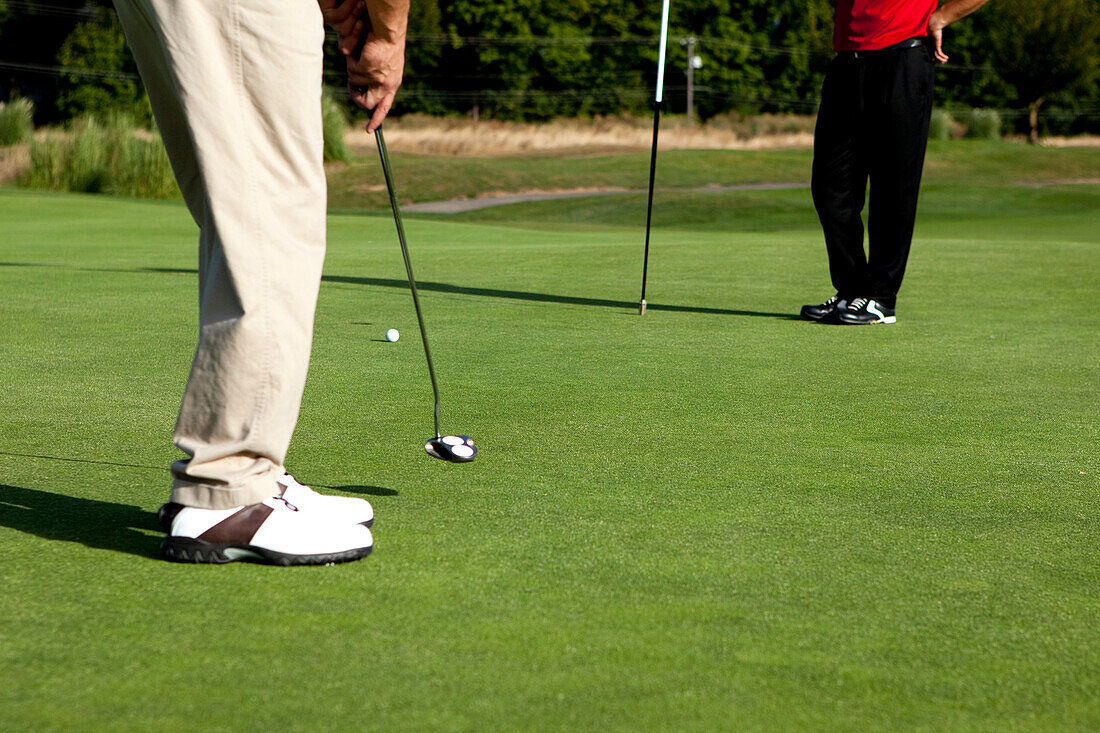 Two men enjoying a game of golf Portland, Oregon, USA