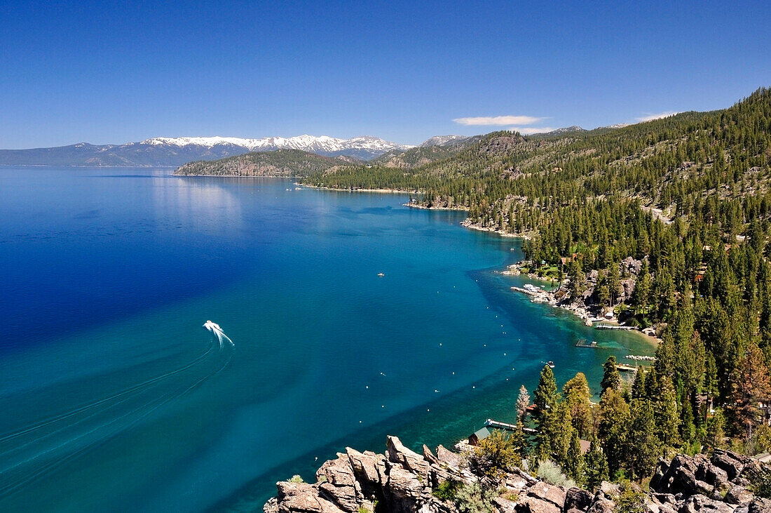 Looking north up the east shore of Lake Tahoe in the summer, Nevada Lake Tahoe, Nevada, USA