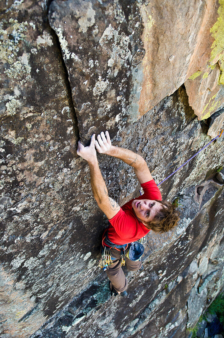 Manrock climbing near Vallecito Lake, San Juan National Forest, Durango, Colorado., Durango, Colorado, usa