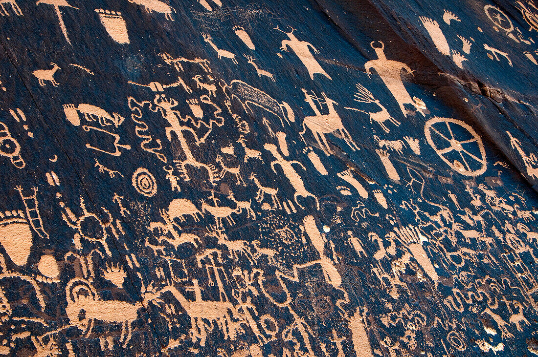 One of the largest known collections of petroglyphs in the world at Newspaper Rock at Newspaper Rock State Historic Monument, UT., Newspaper Rock State Historic Mo, Utah, USA