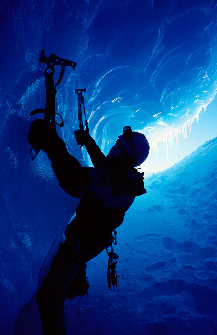 Ice climber, New Zealand (silhouette), West Coast, New Zealand
