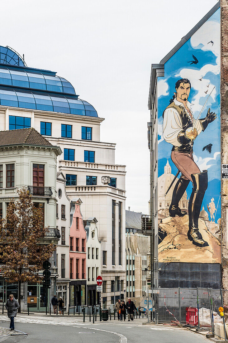 Hausfassade mit einer Comiczeichnung, Brüssel, Belgien