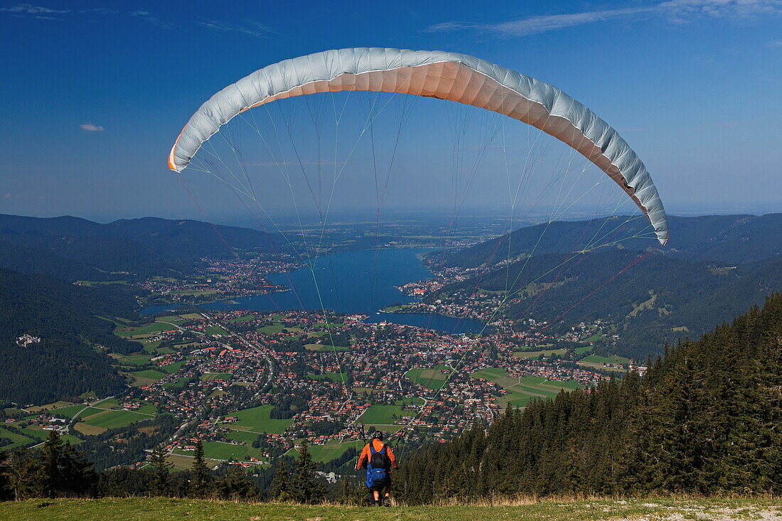 Paragliding from Wallberg, Rottach-Egern, Tegernsee, Upper Bavaria, Bavaria, Germany