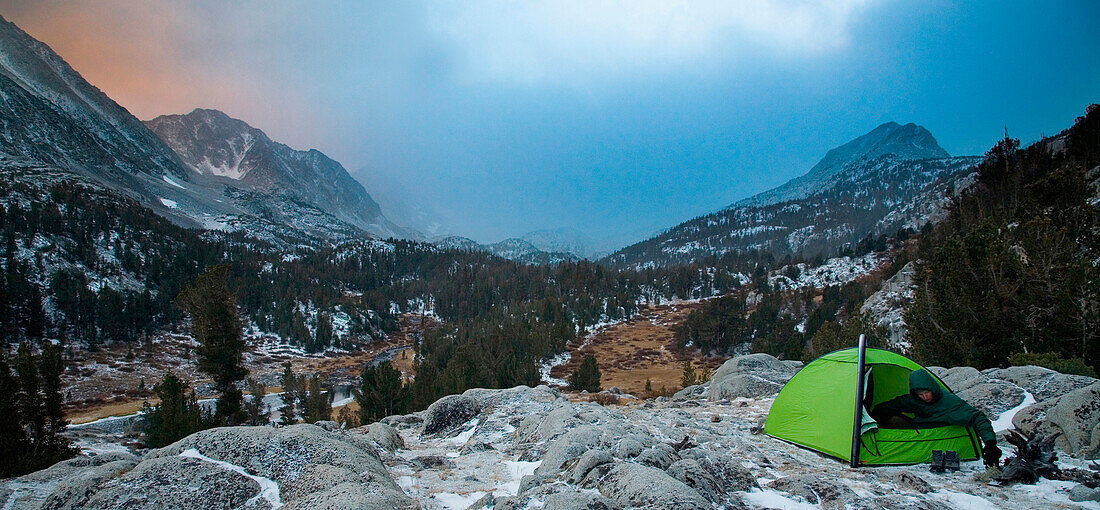 A lone campsite in the Sierra Nevada mountains California, USA