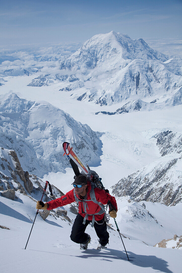 A male skier hiking, Denali, Alaska Alaska, USA