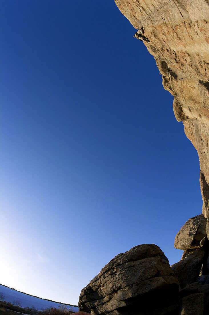 A man climbs at the City of Rocks in Idaho City of Rocks, Idaho, USA