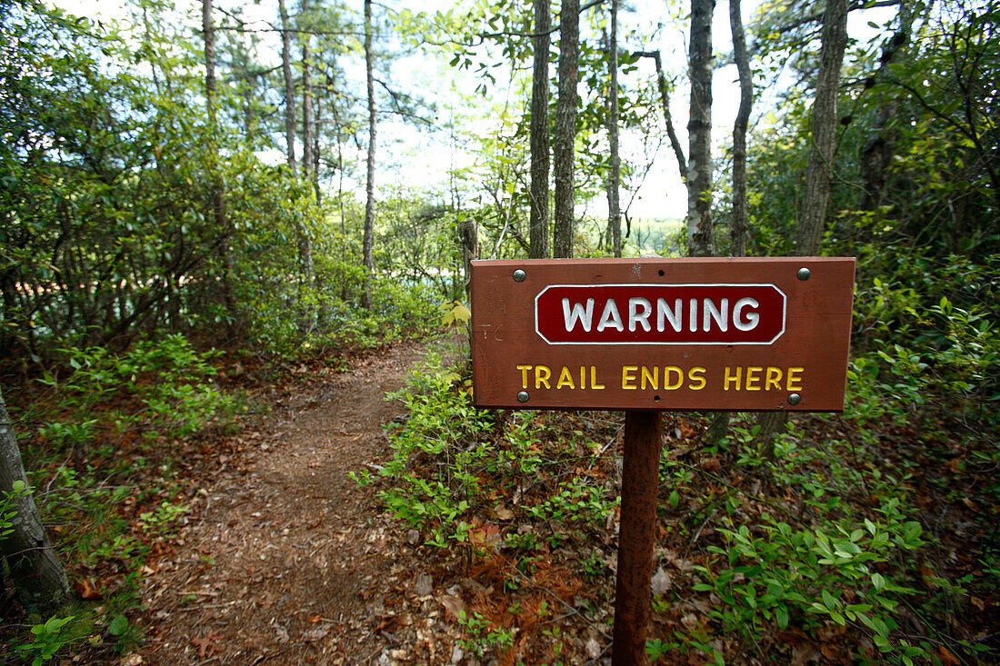 Trail warning sign reading, Summersville, West Virginia, USA