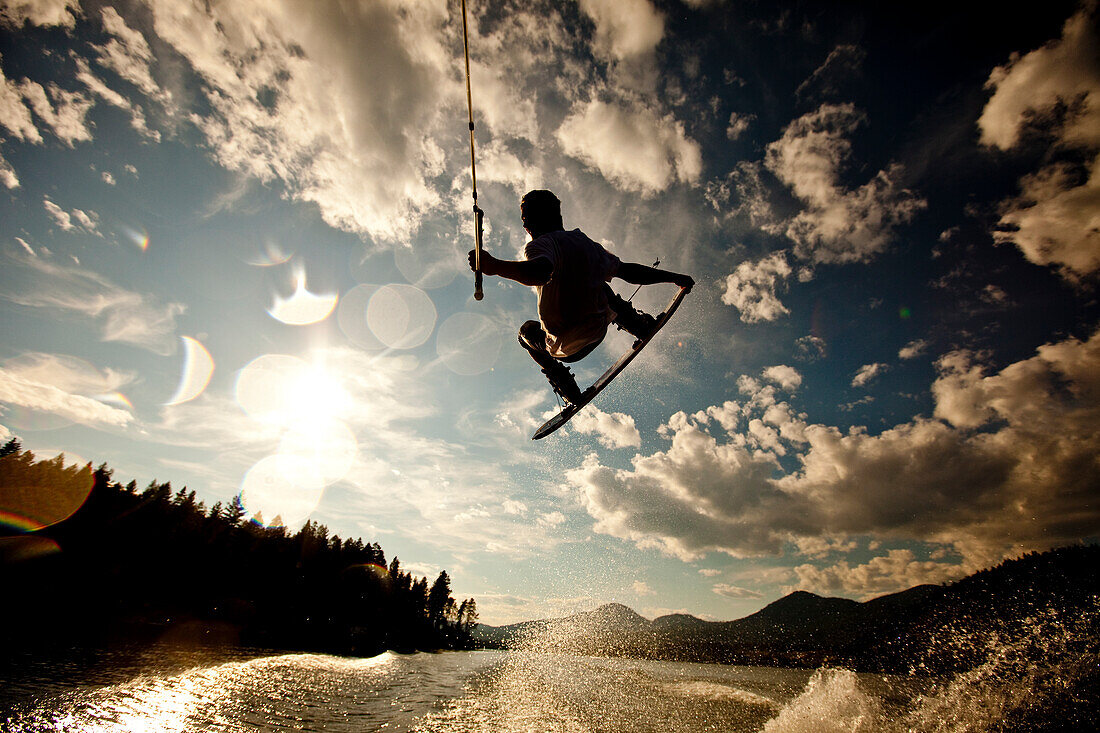 Male wakeboarding in Idaho Sandpoint, Idaho, USA