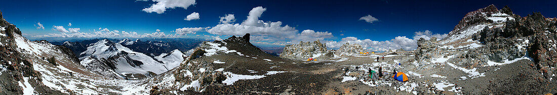 White Rocks campsite on Aconcagua 360 degree panorama, Mendoza area, Argentina