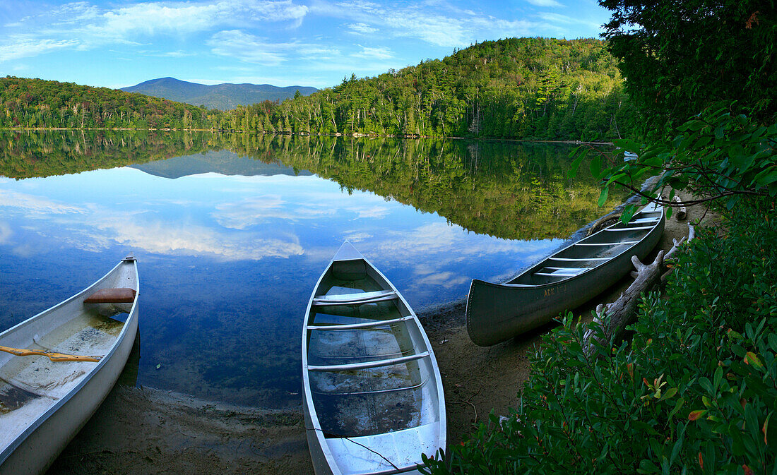 Swamped canoes on Heart Lake, Adirondack Park, NY, USA, Lake Placid, NY, USA