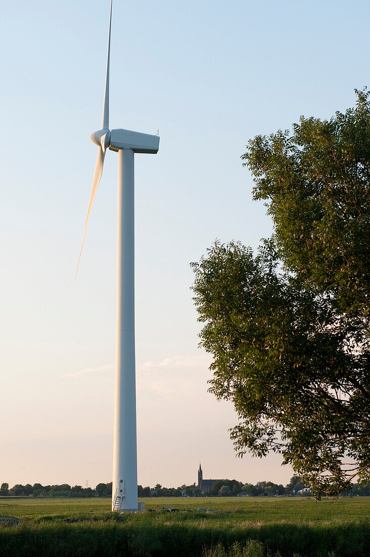 A wind turbine amidst the Dutch Countryside, Ursem, North Holland, The Netherlands