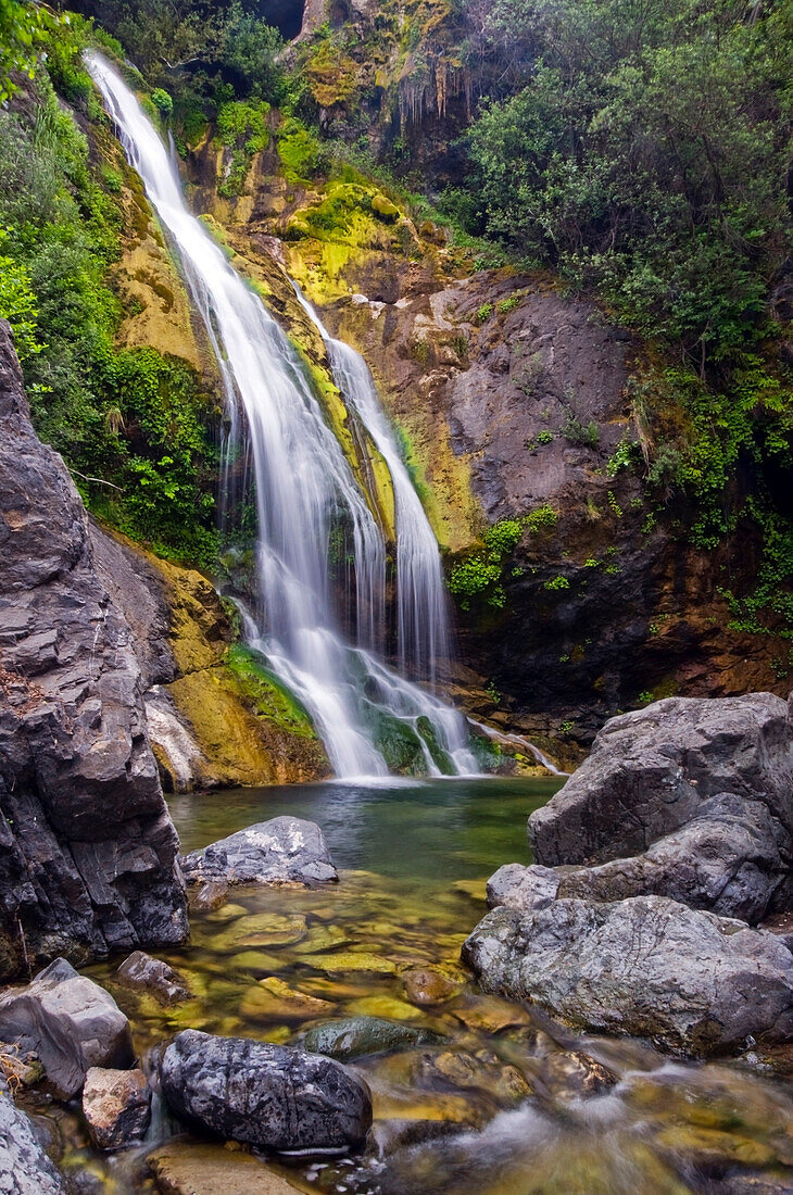 Salmon Creek Falls cascades near the Big Sur coastline in California Big Sur, California, USA