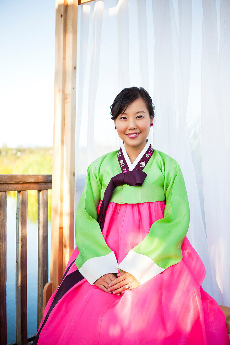 Korean woman in traditional clothing, Seattle, WA, USA
