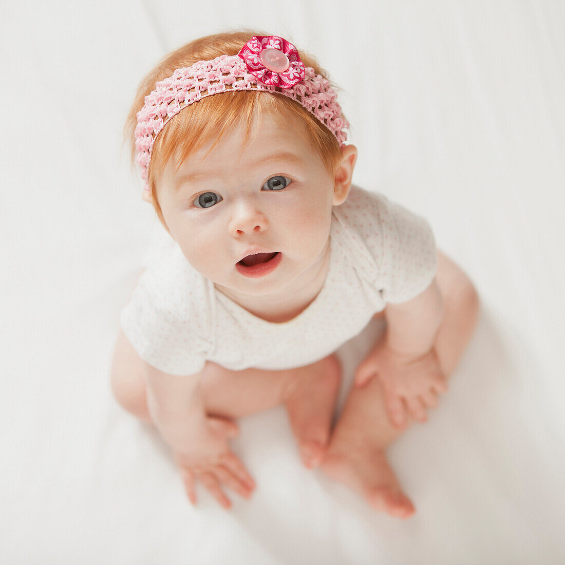 Serious Caucasian baby girl, Lehi, Utah, USA