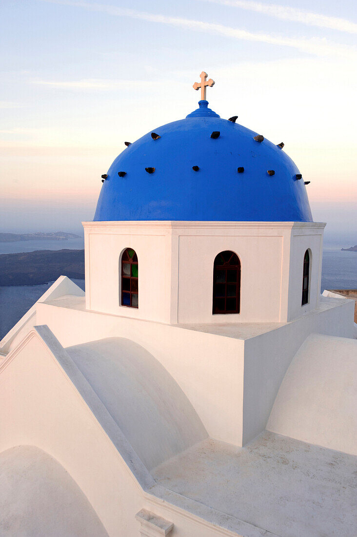 Blue dome of orthodox Greek church, Santorini, Santorini, Greece