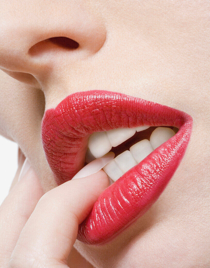 Close up of glamorous Caucasian woman's lips, Saint Louis, MO, USA
