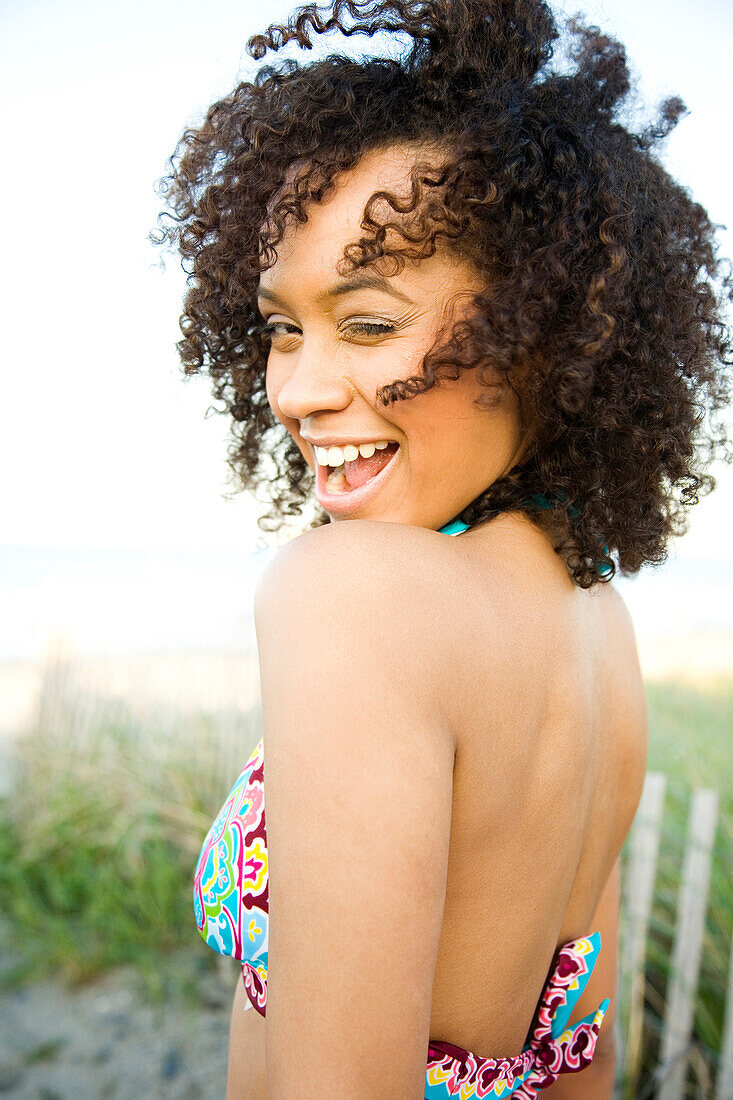 Smiling Hispanic woman, Hull, Massachusetts, United States