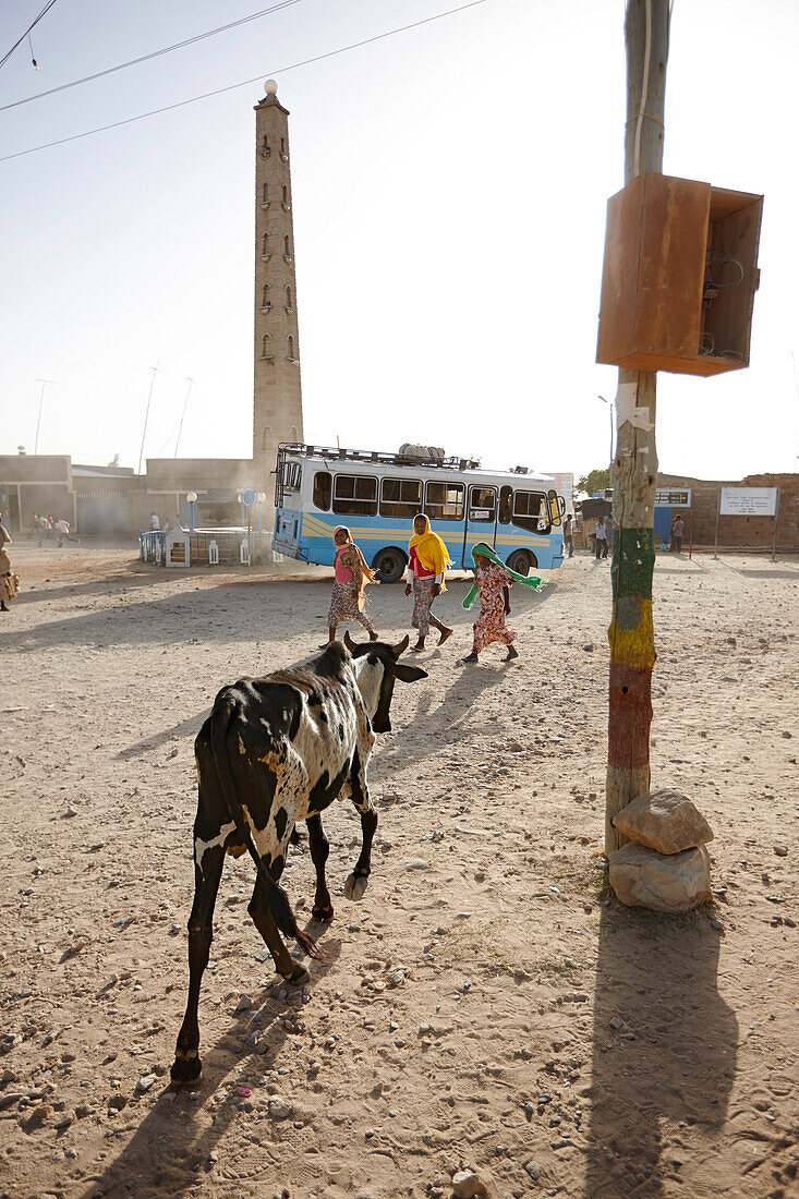 Obeliscal stele at a roundabout, Hawzien, Tigray Region, Ethiopia