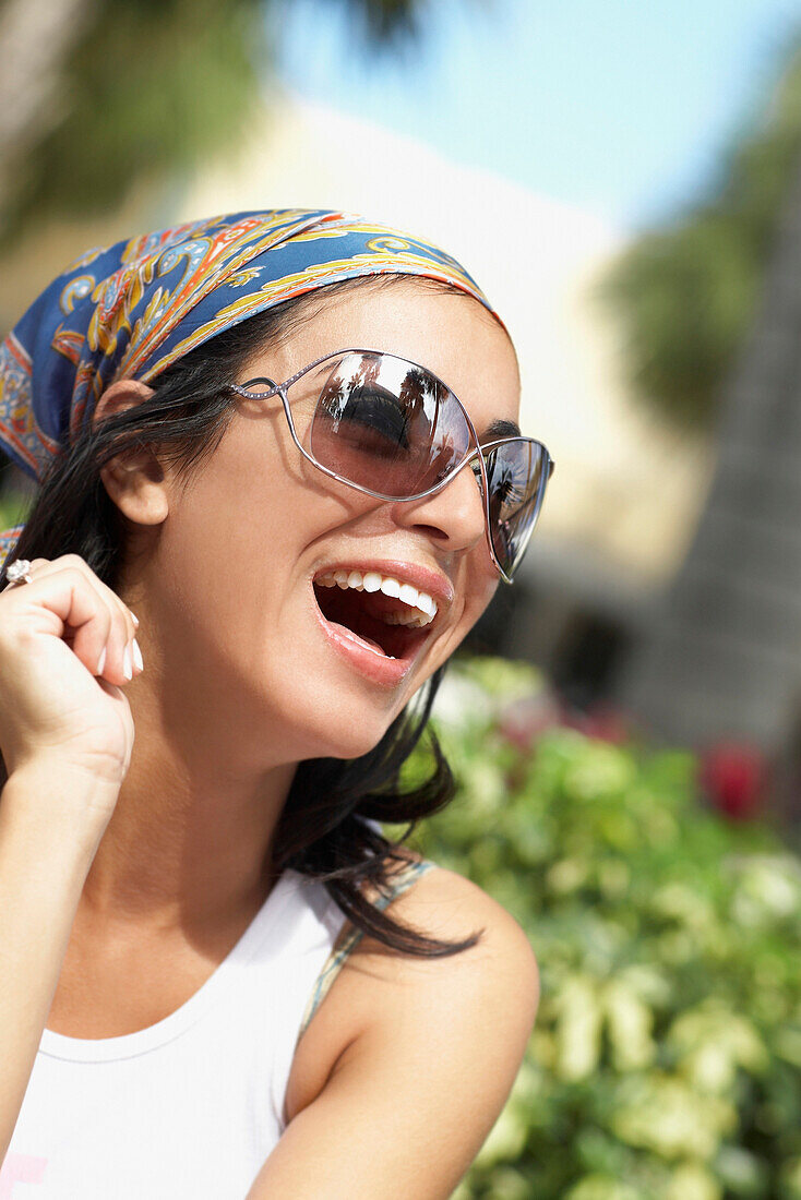 Hispanic woman laughing, Miami, FL