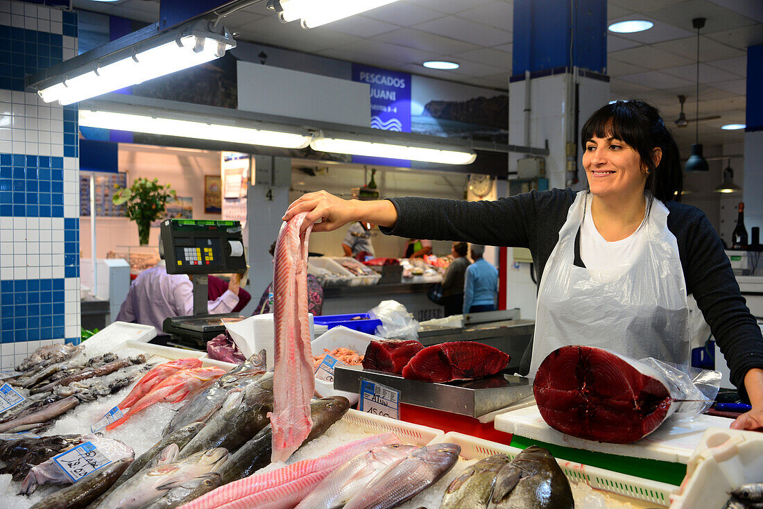 Fish stand, Mercado, Santa Cruz, Tenerife, Canary Islands, Spain