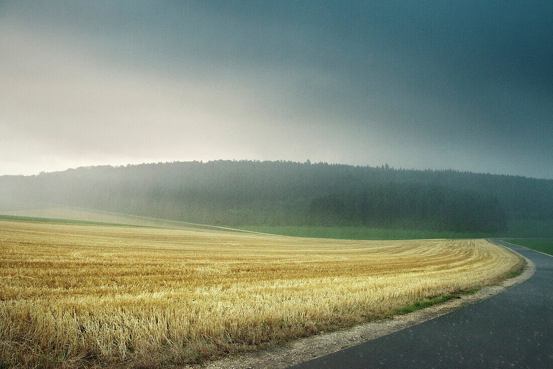 Fields in thunderstorm, Merklingen, Baden-Wuerttemberg, Germany