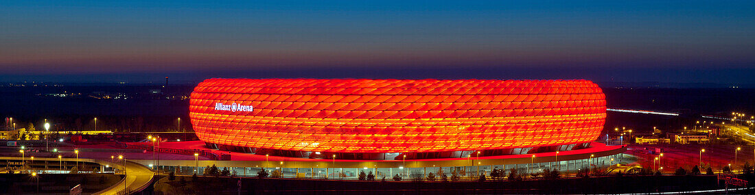 Allianz Arena in red, Munich, Upper Bavaria, Bavaria, Germany