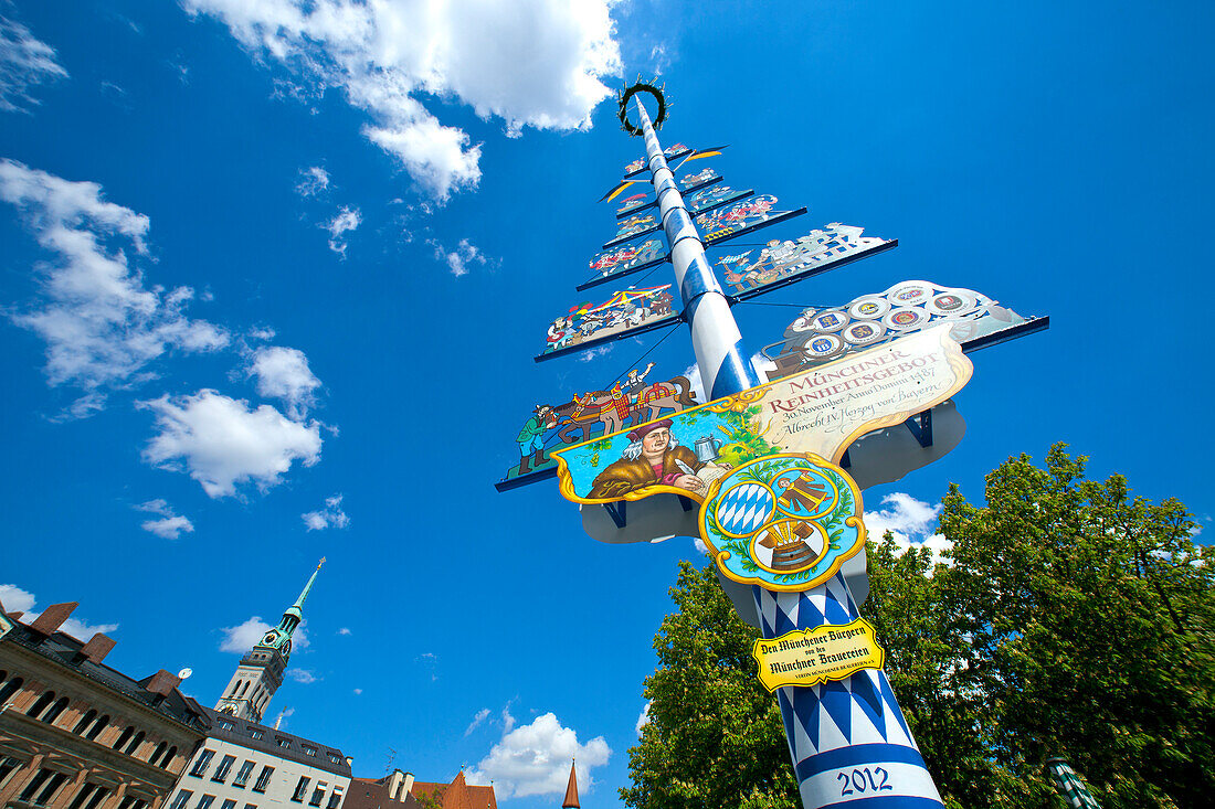 Maibaum, Viktualienmarkt, München, Bayern, Deutschland