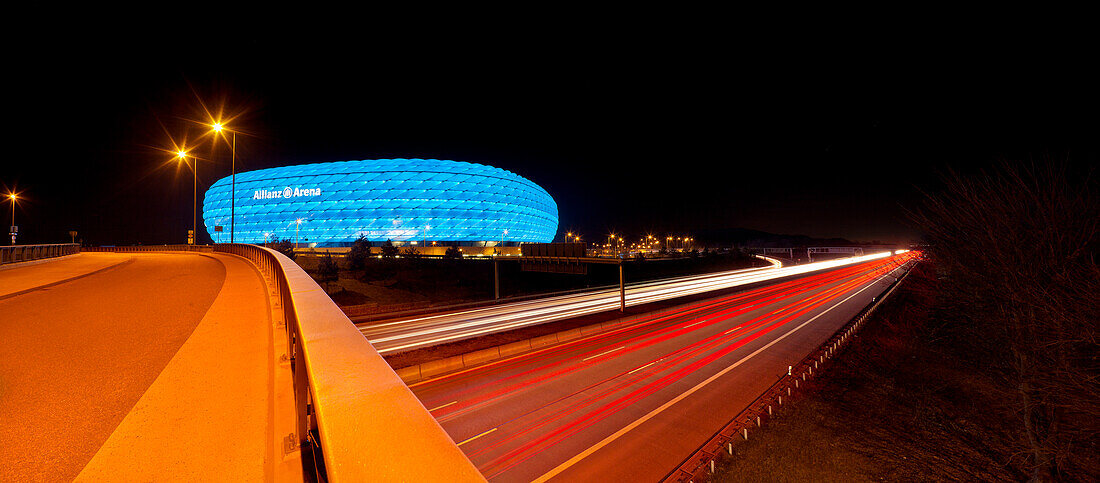 Allianz Arena in blue, Munich, Upper Bavaria, Bavaria, Germany