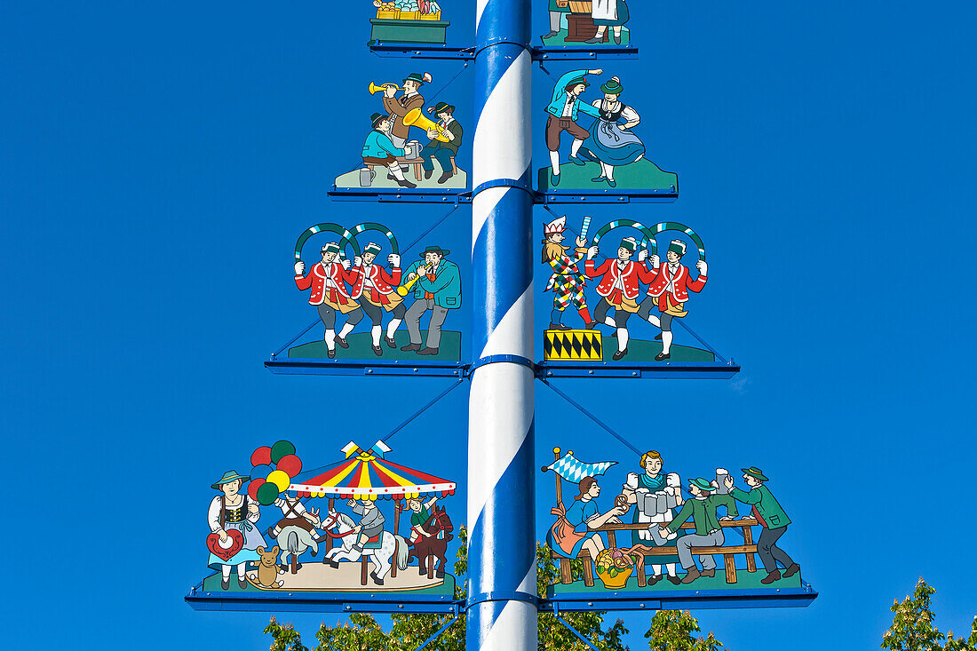 Detail of the Maypole on Viktualienmarkt, Munich, Upper Bavaria, Bavaria, Germany