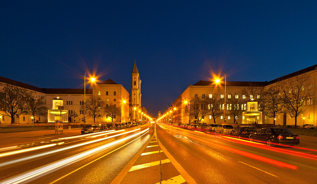 Ludwigstrasse at night, Munich, Upper Bavaria, Bavaria, Germany