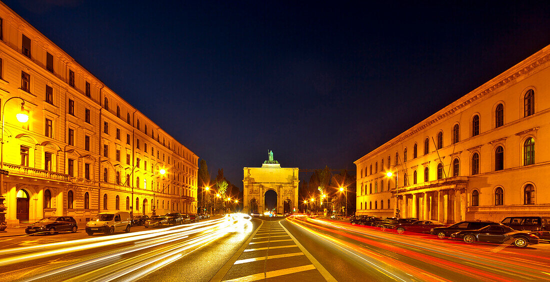 Siegestor at night, Munich, Upper Bavaria, Bavaria, Germany