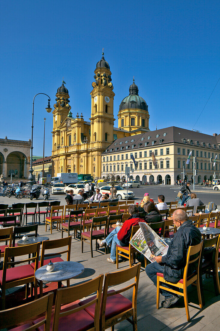 View from Ludwigstrasse to Feldherrn halle with Theatiner Church, Munich, Upper Bavaria, Bavaria, Germany