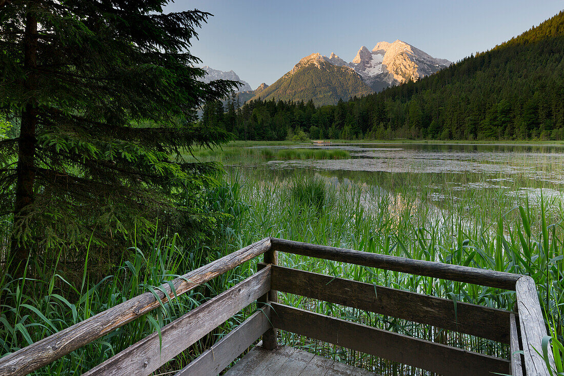 View point at Lake Taubensee, Hochkalter, Watzmann, Berchtesgadener Land, Bavaria, Germany