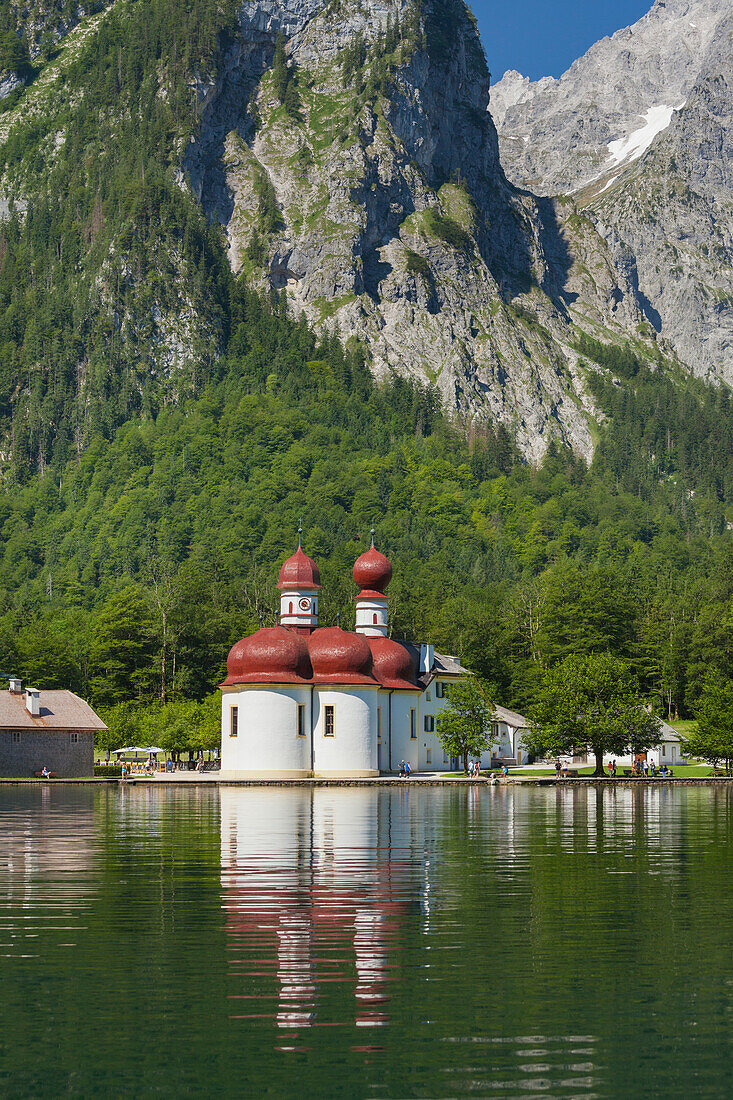 St. Bartholomae, Lake Koenigssee, Watzmann, Berchtesgaden National Park, Berchtesgadener Land, Bavaria, Germany