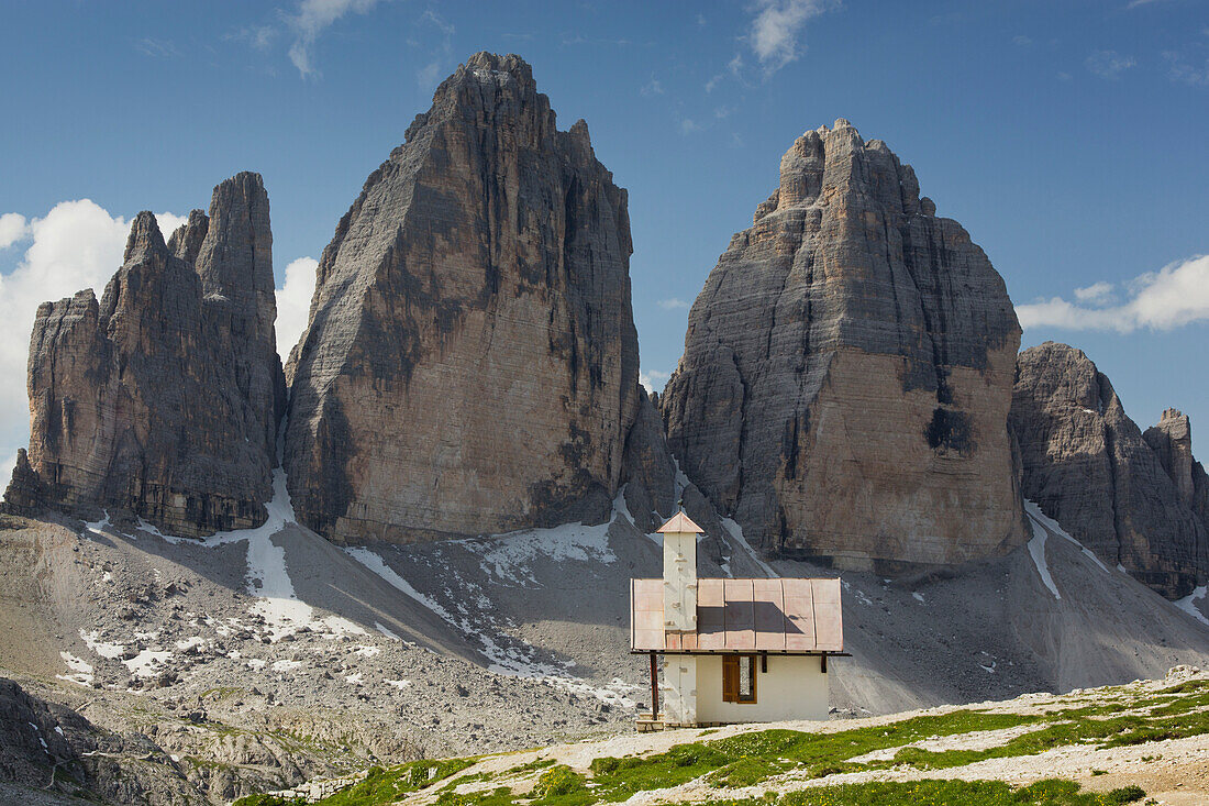 Chapel at Tre Cime di Lavaredo, Drei Zinnen, South Tyrol, Dolomites, Italy