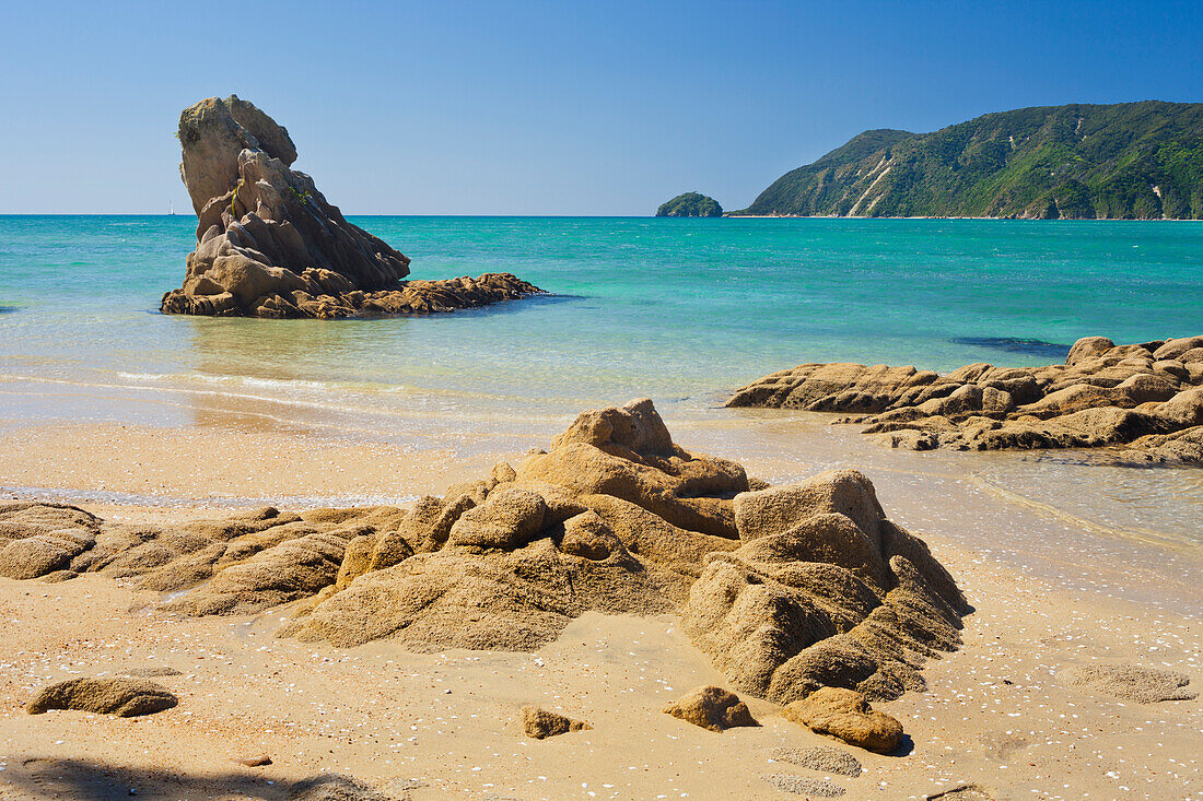 Beach and rocks at Wainui Bay, Tasman, South Island, New Zealand