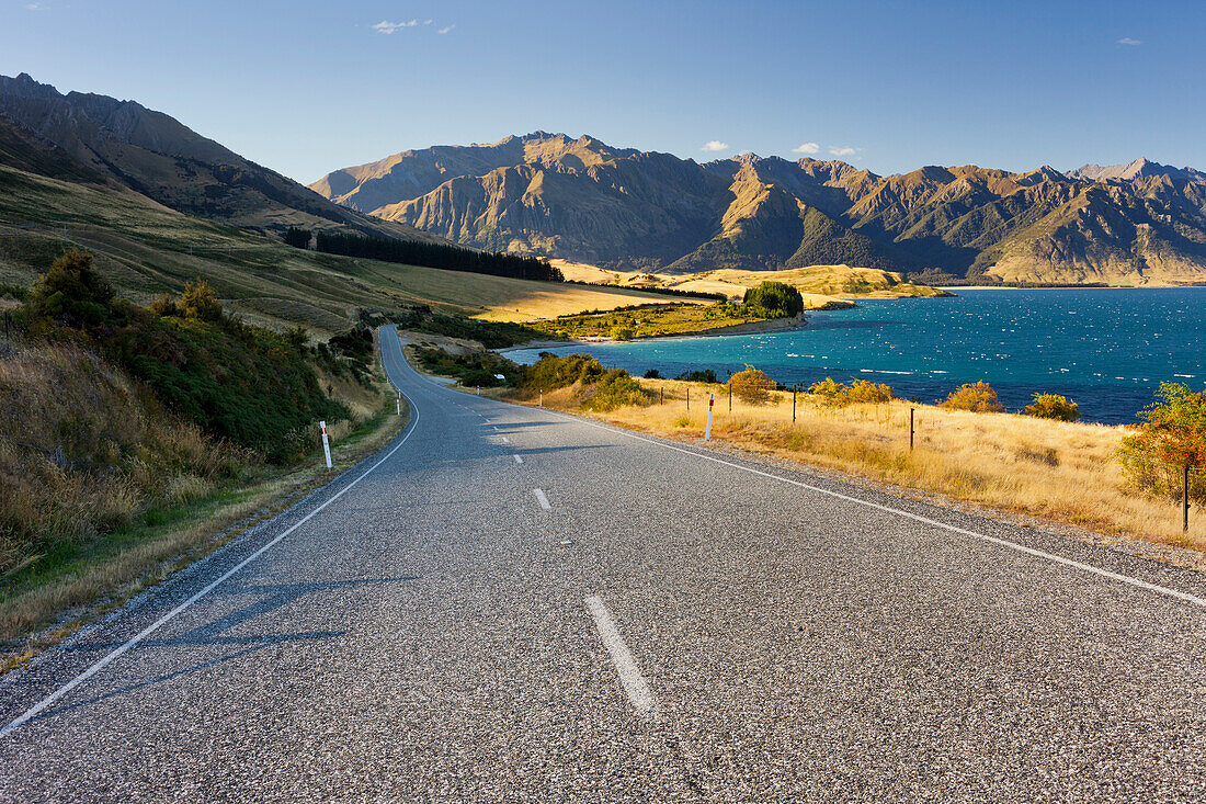 Road at Lake Hawea, Makarora, Otago, South Island, New Zealand