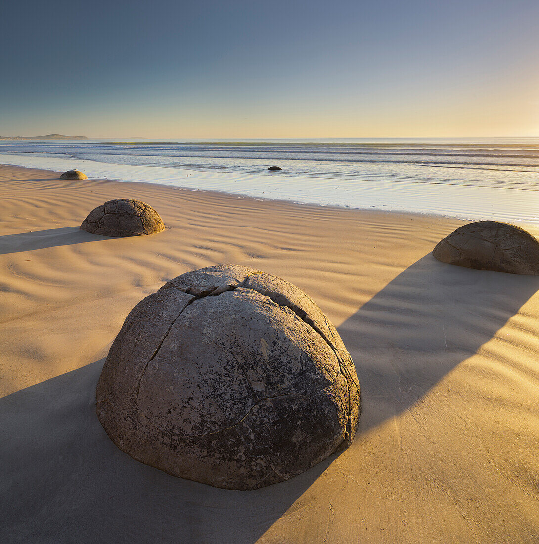 Moeraki Boulders im Morgenlicht, Otago, Südinsel, Neuseeland