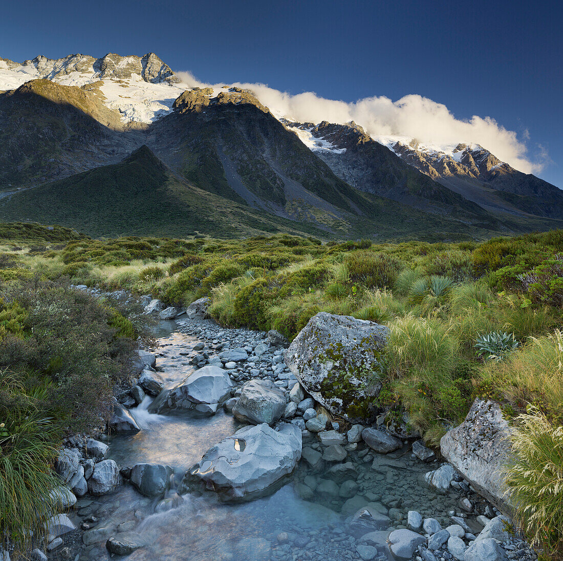Mount Sefton, Hooker River, Mount Cook National park, Canterbury, South Island, New Zealand