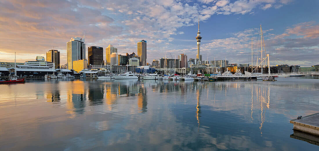 Auckland Skyline with Jachts, Wynyard Crossing, Viaduct Basin, Harbour, North Island, New Zealand