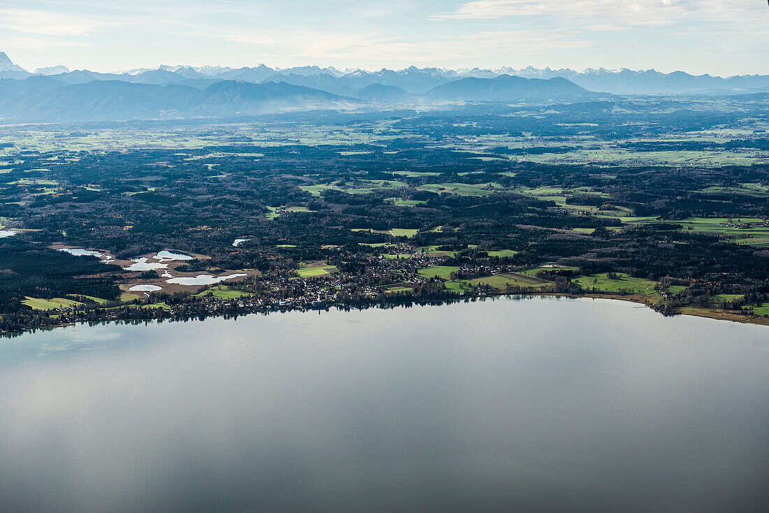 Aerial photo of Seeshaupt and Starnberger See, Upper Bavaria, Bavaria, Germany