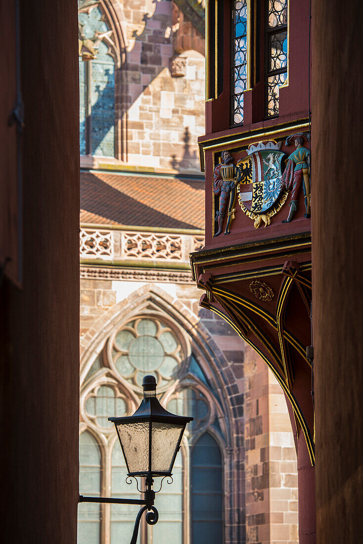Alley next to Freiburg Minster, historic center, Freiburg im Breisgau, Black Forest, Baden-Wuerttemberg, Germany