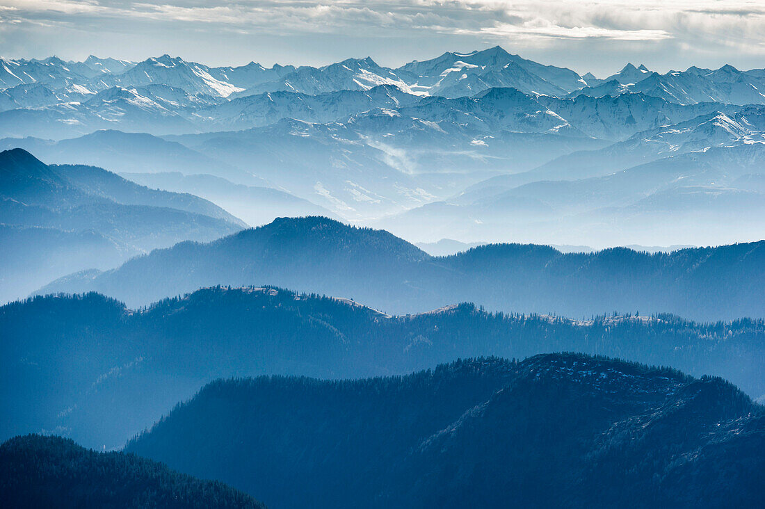 Luftaufnahme, Alpenkette bei Tegernsee, Oberbayern, Bayern, Deutschland