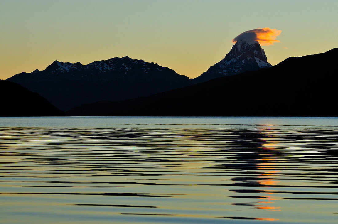 View over Martinez fjord to Monte Buckland, Cordillera Darwin, Tierra del Fuego, Chile