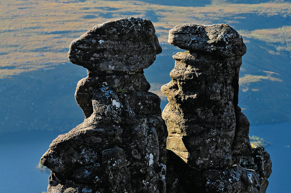 Sandstone towers, Stac Pollaidh, Inverpolly Nature Reserve, Highlands, Scotland, Great Britain