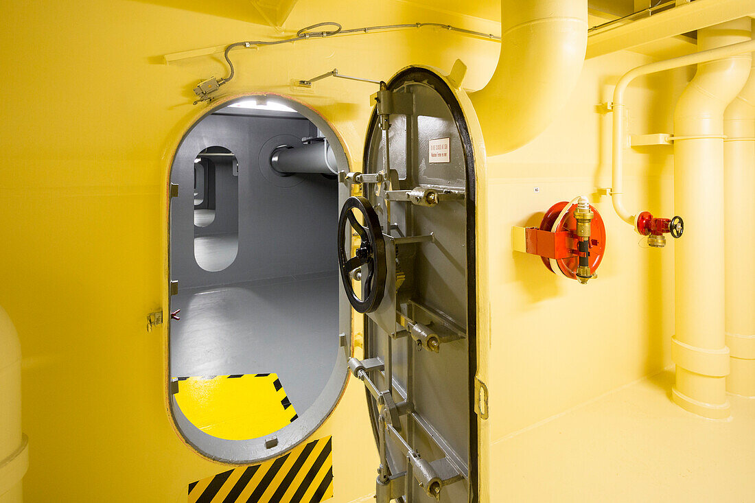 Gangway with watertight door of a ship, Burchardkai, Hamburg, Germany