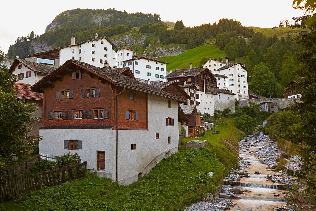 View of Spluegen, Hinterrhein, Rhine, Canton of Grisons, Switzerland, Europe