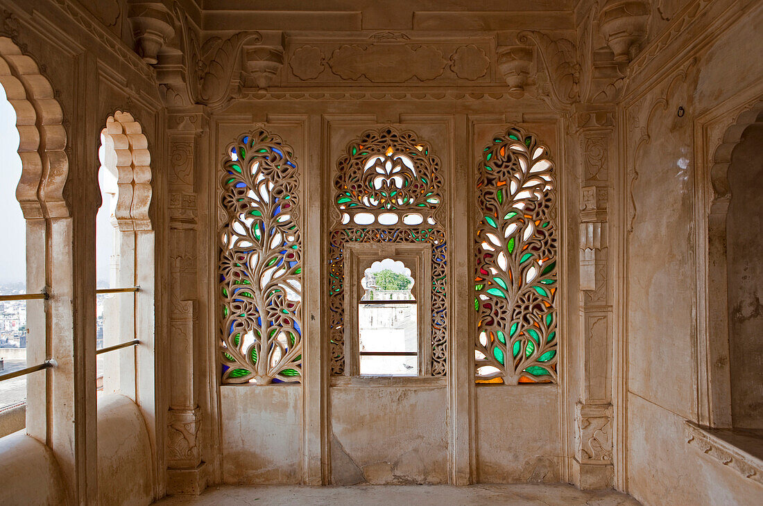 Stained Glass Window in the City Palace, Udaipur, Rajasthan, India